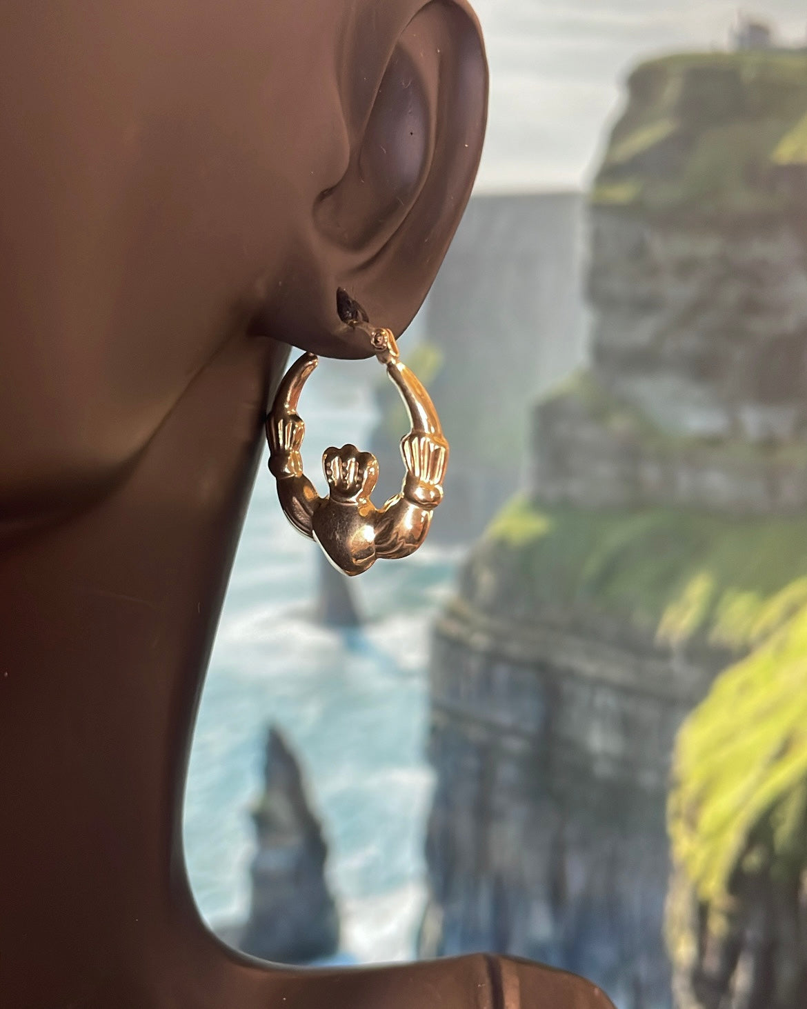 9ct Yellow Gold Claddagh Hoop Earrings