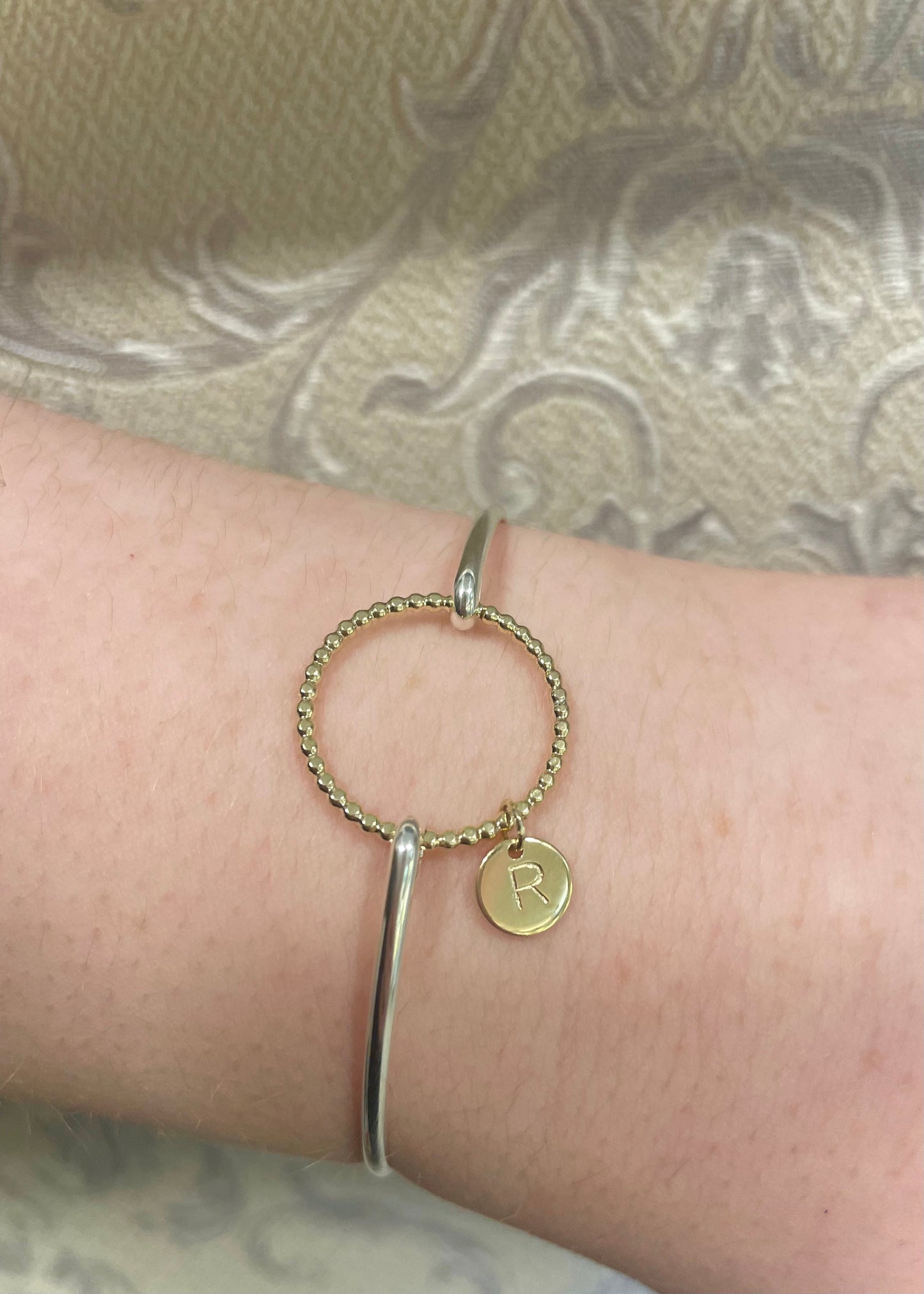 Beaded Circle Bangle with Initial Disc