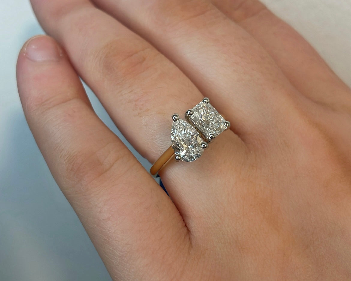 Toi Et Moi Radiant & Pear Cut Diamond 18ct Yellow Gold Ring