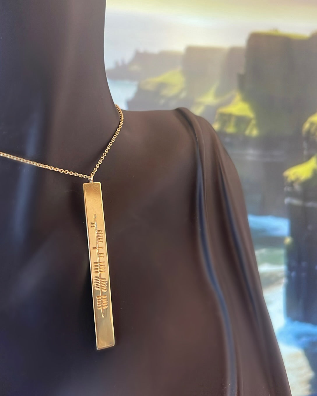 'Ireland' Ogham 9ct Gold Bar Pendant