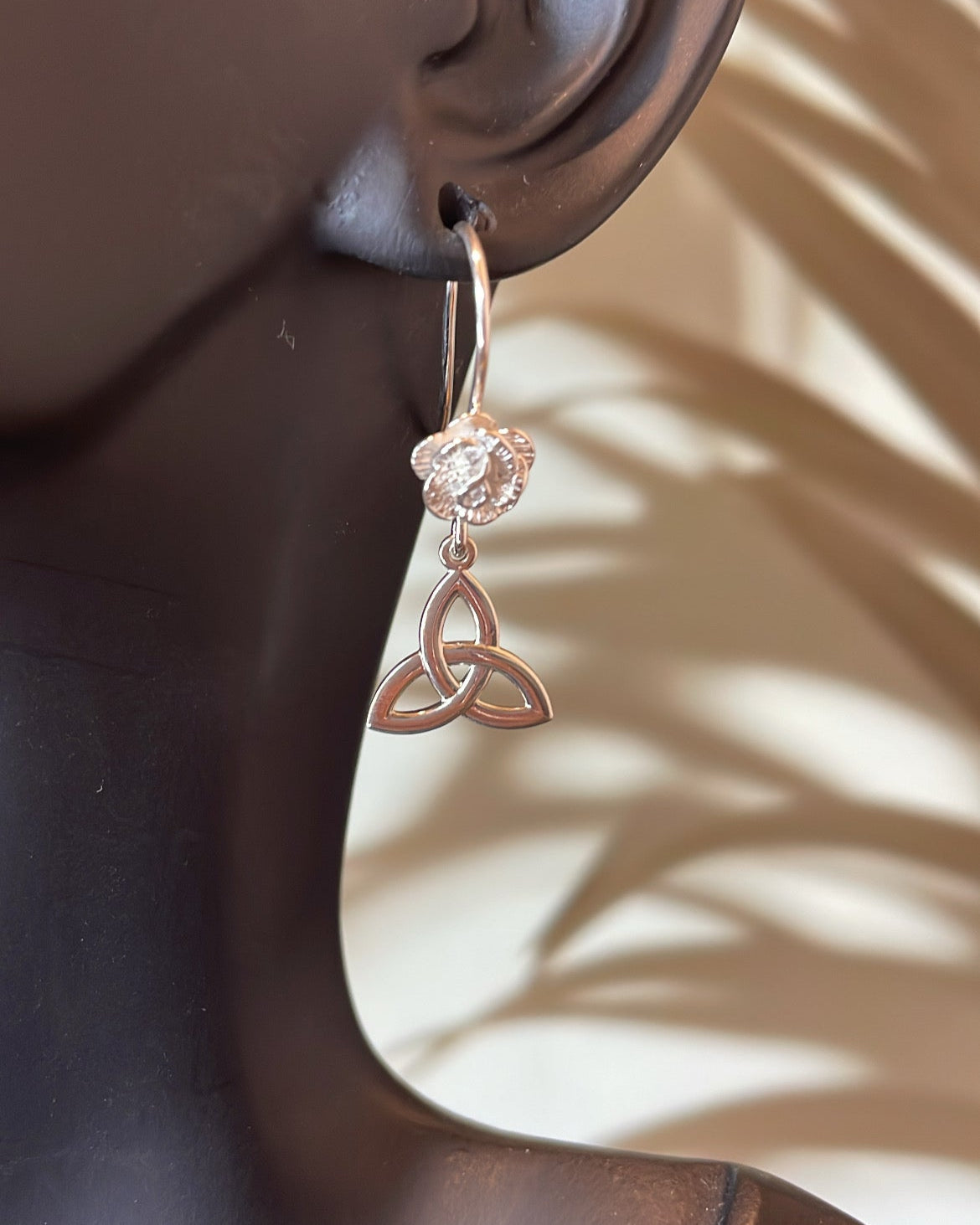Mini Sterling Silver Trinity Knot & Rose Shepherd Hook Earrings