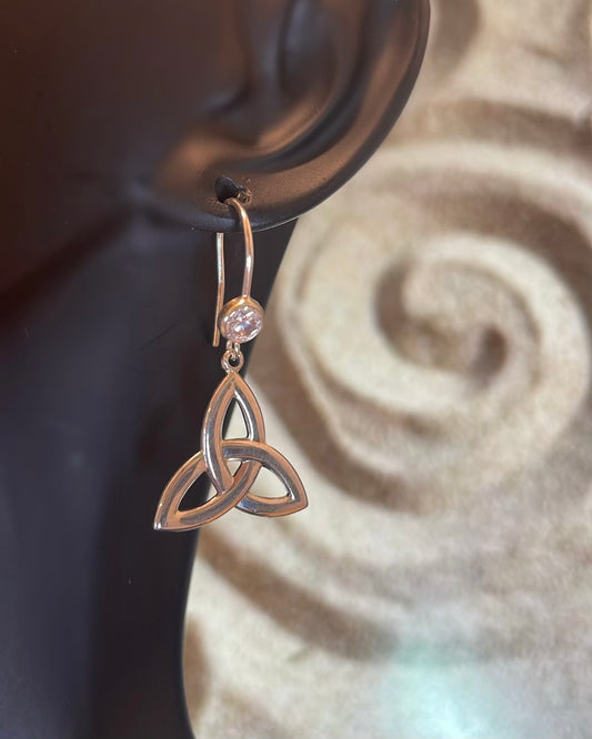 Sterling Silver Trinity Knot & CZ Shepherd Hook Earrings