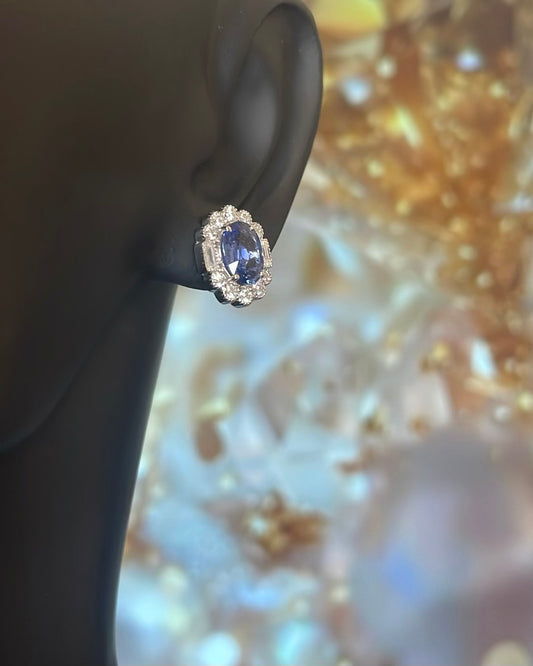 18ct White Gold Ceylon Sapphire & Diamond Cluster Earrings