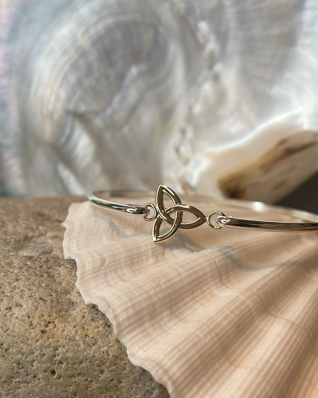 9ct Yellow Gold Trinity Knot & Sterling Silver Bangle