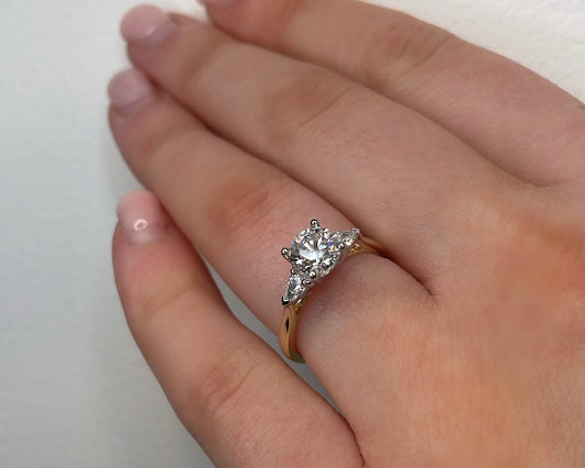 0.90ct Centre Diamond Solitaire With Two Pear Drop Diamonds Ring
