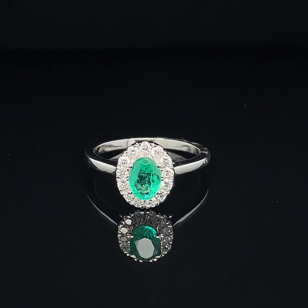 Emerald & Diamond Halo Ring