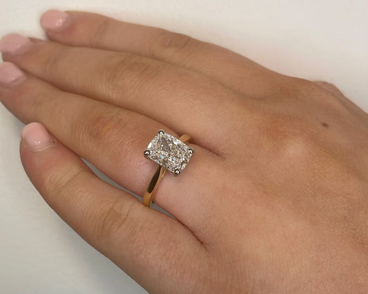 3ct Elongated Brilliant Cushion Cut Diamond Yellow Gold Ring