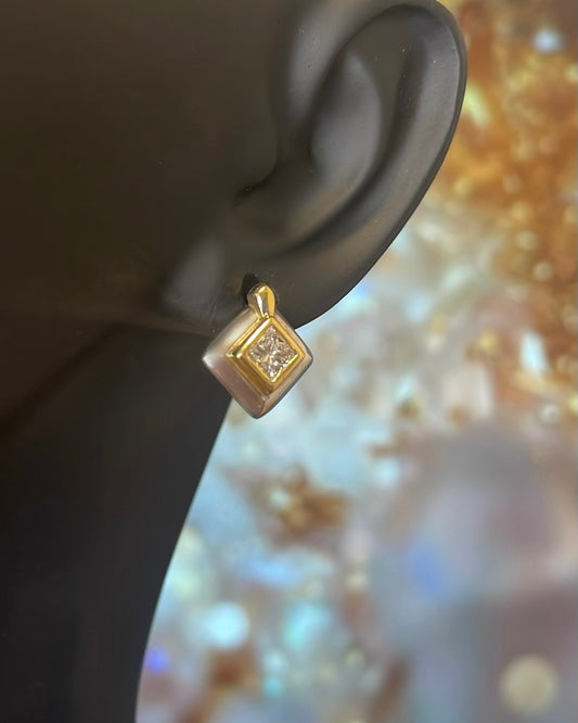 18ct Two Toned Square Diamond Earrings