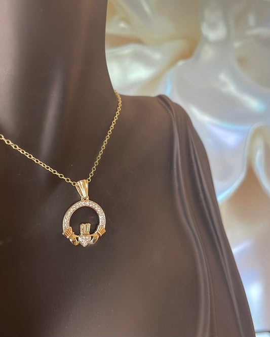 9ct Yellow Gold Diamond Claddagh Pendant