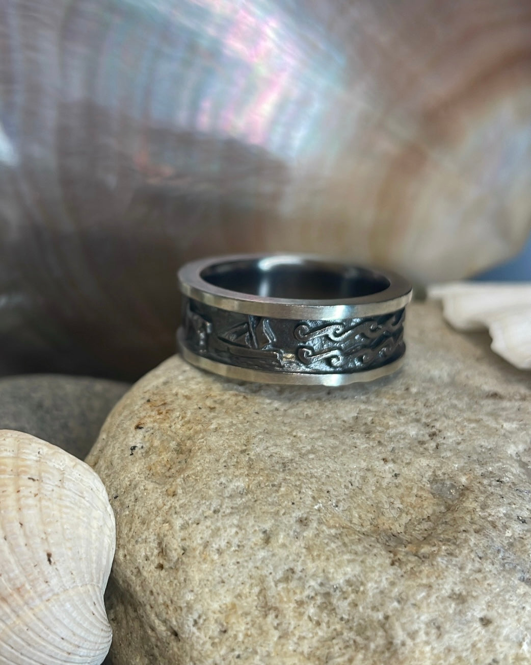 Story of Galway Black Rhodium With Silver Rims Ring