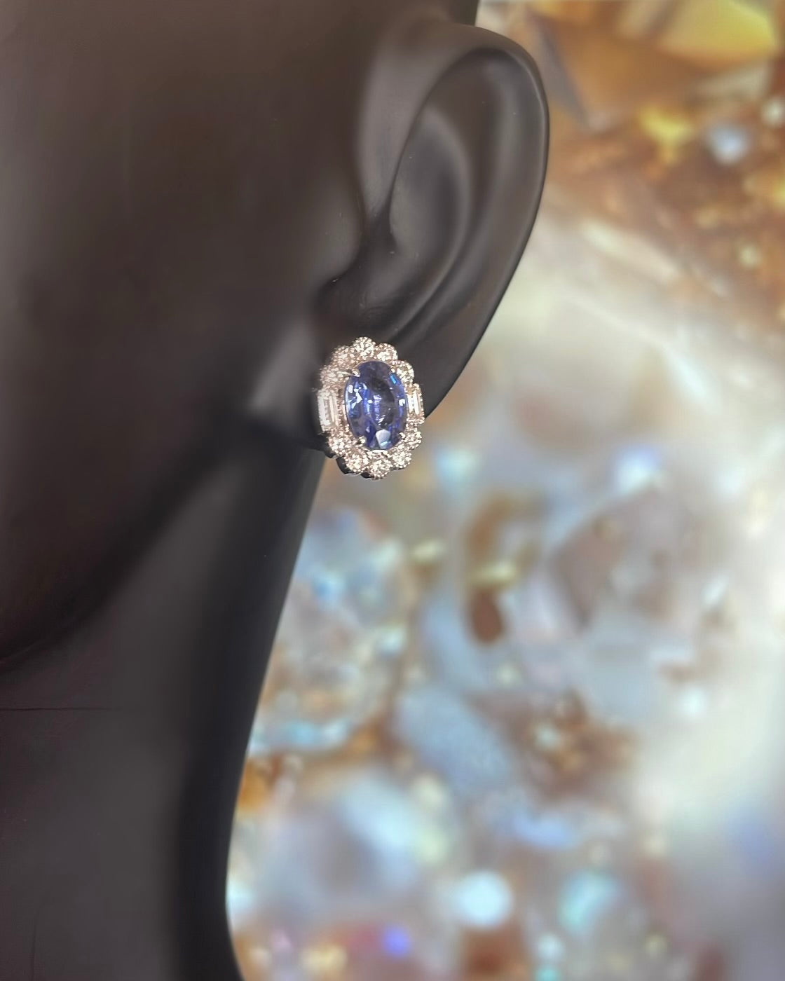 18ct White Gold Ceylon Sapphire & Diamond Cluster Earrings