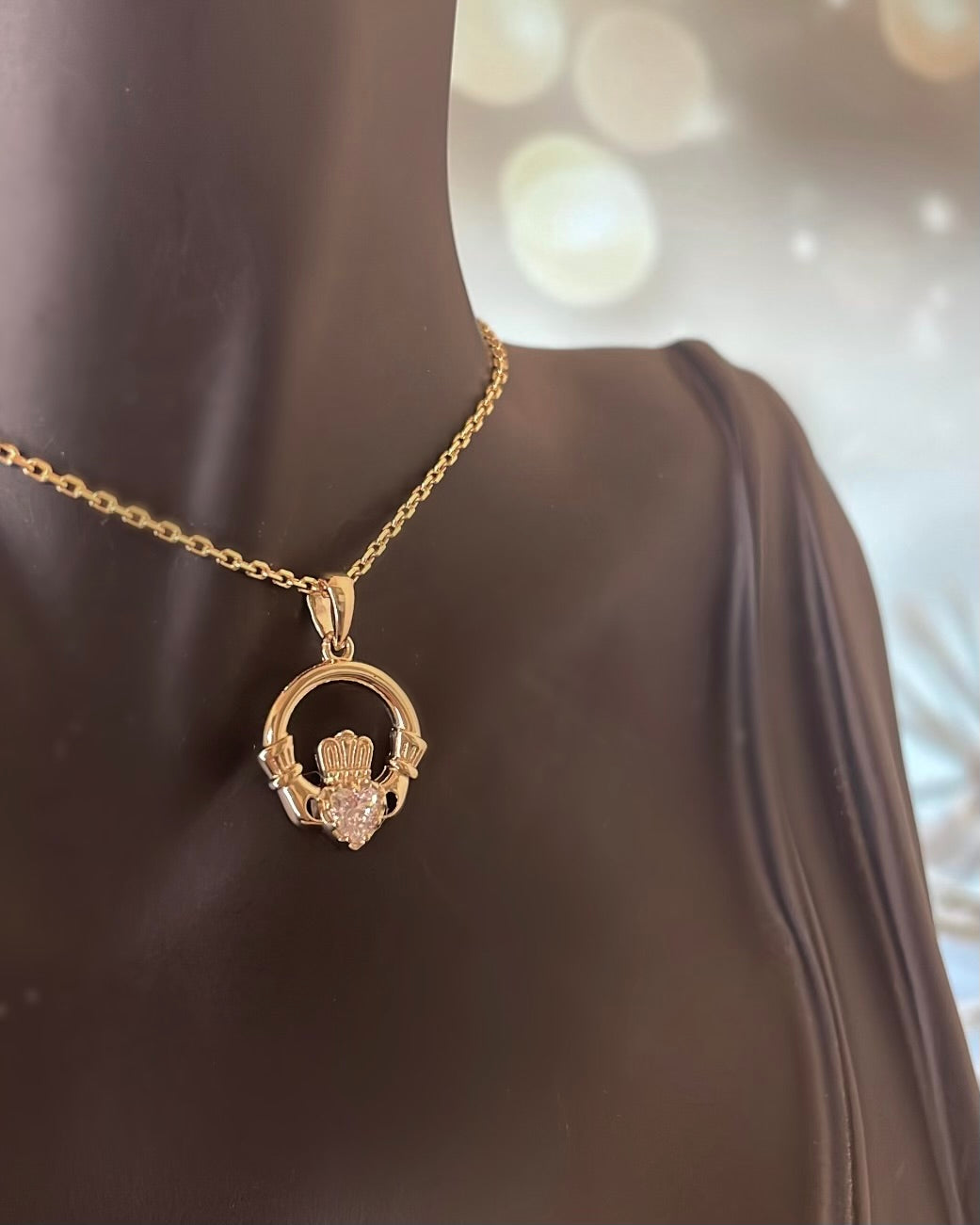 18ct Yellow Gold Plated Claddagh & CZ Pendant