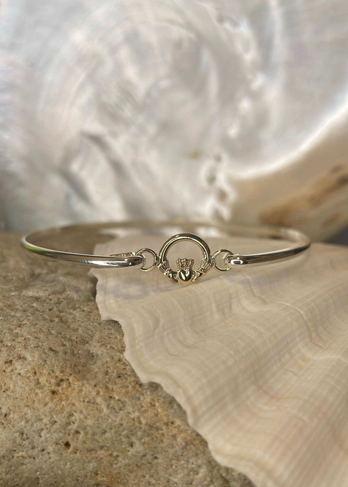 9ct Yellow Gold Mini Claddagh Sterling Silver Bangle