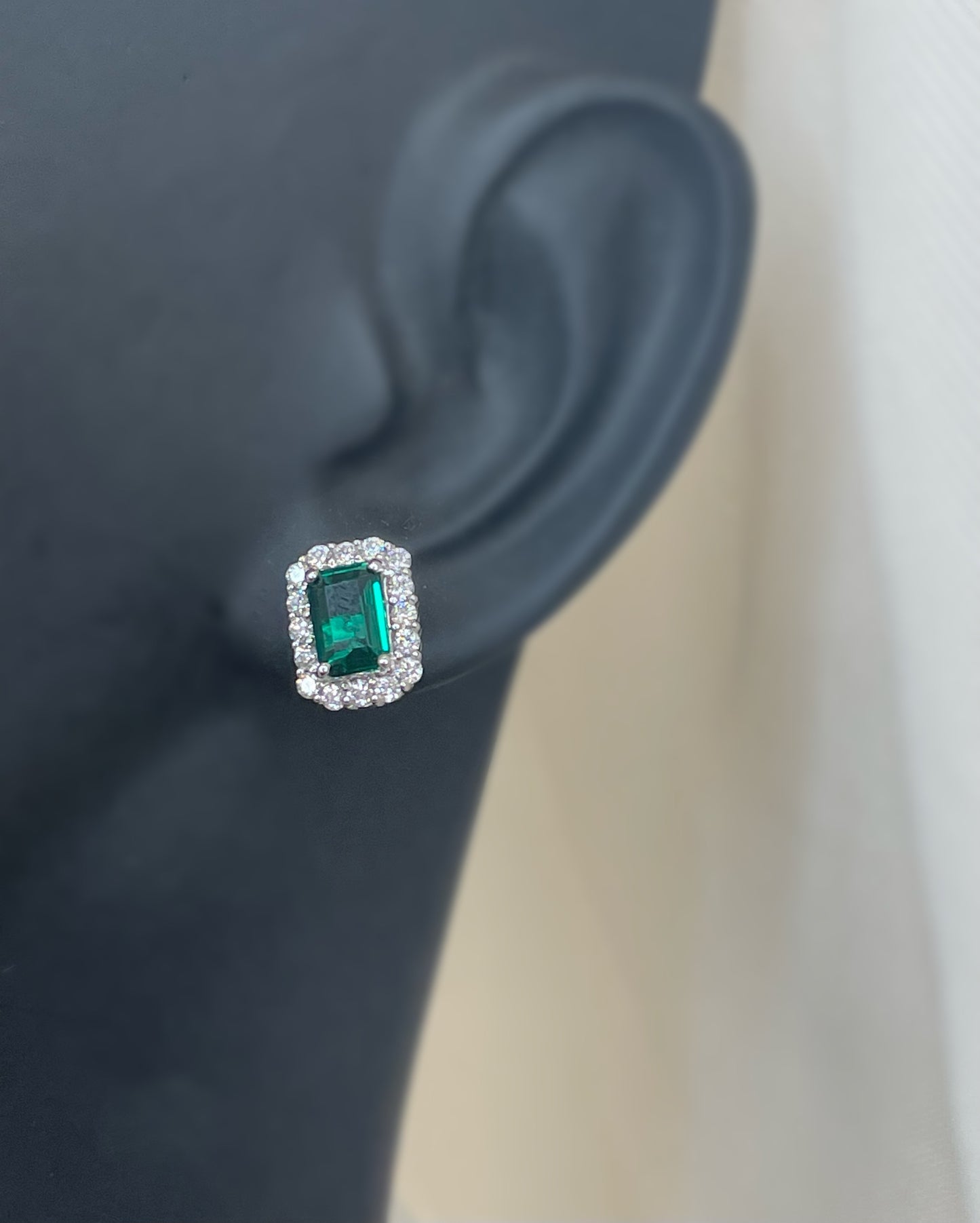 9ct White Gold Swarovski Crystal Emerald Cut Stone Earrings