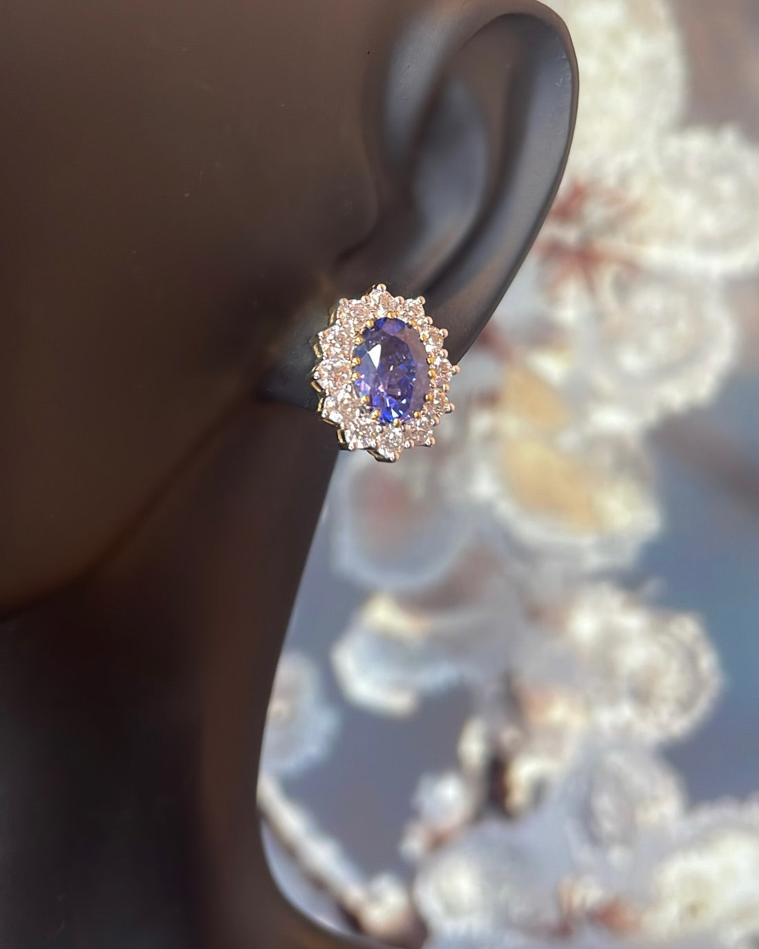 9ct Yellow Gold Tanzanite Swarovski Crystal Earrings