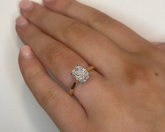 2ct Elongated Brilliant Cushion Cut Diamond Yellow Gold Ring