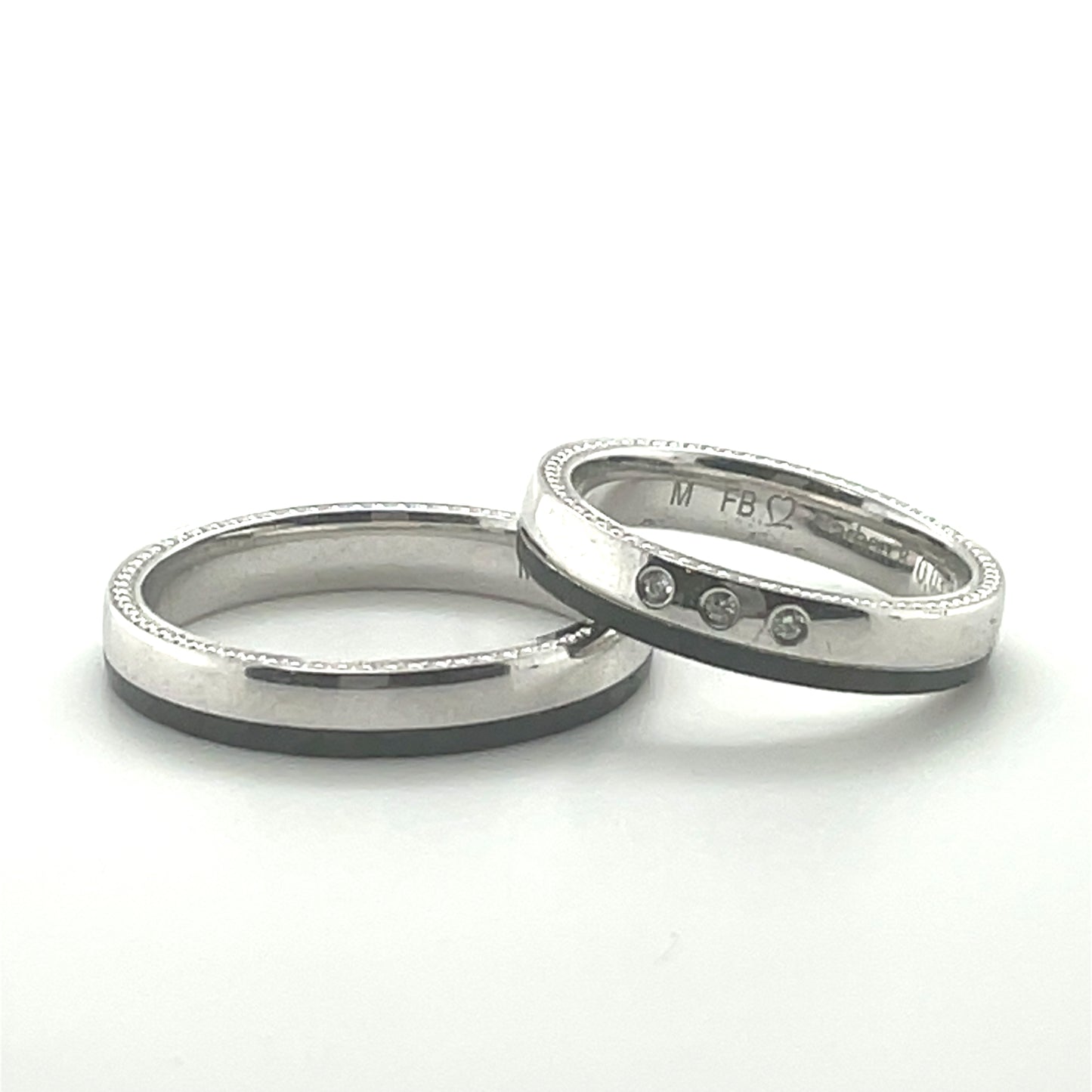 Black Carbon White Gold Milgrain and Diamond Wedding Band