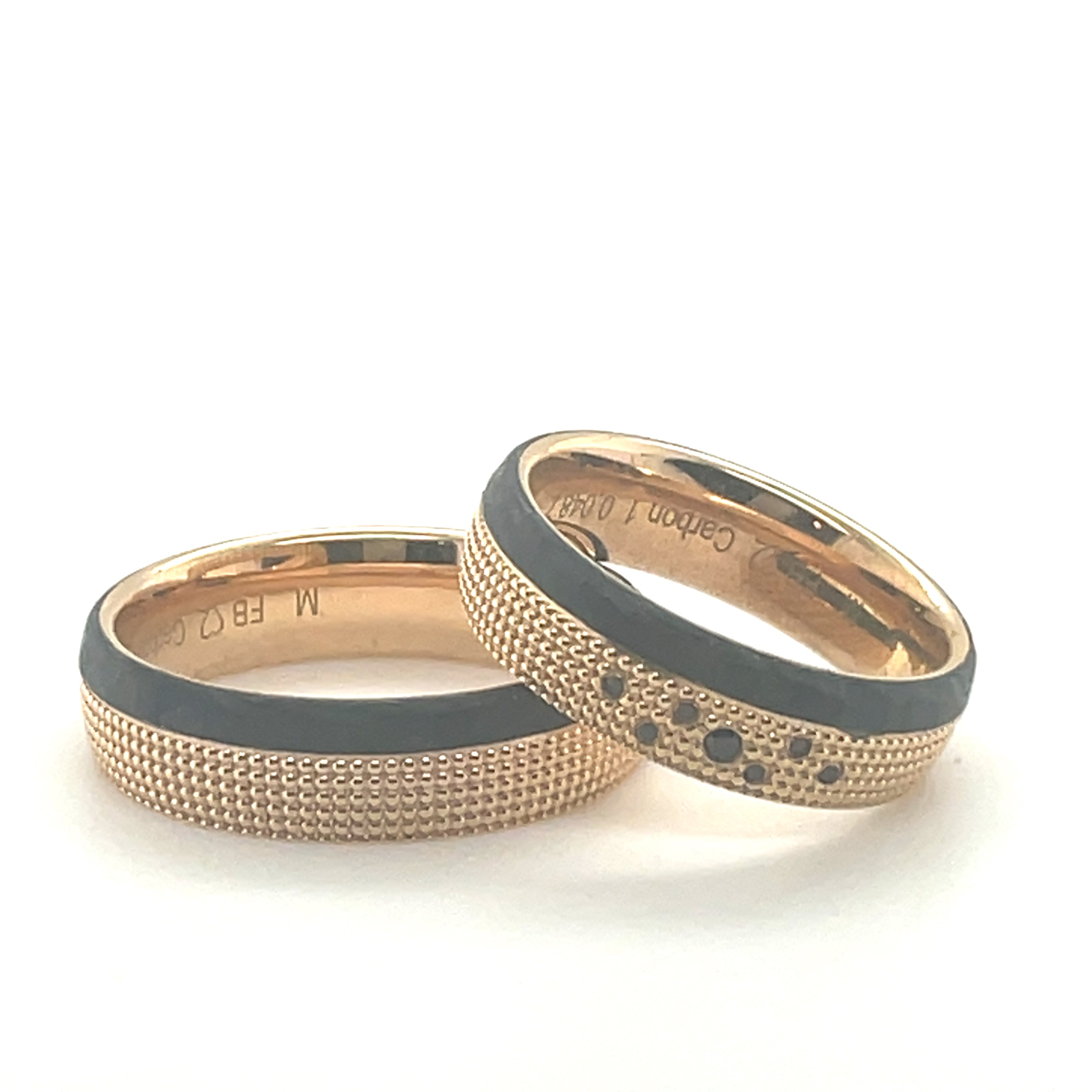 Black Carbon Raindrop Diamond Rose Gold Wedding Band