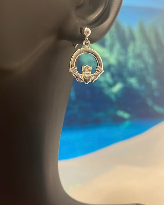 Sterling Silver Claddagh Mini Drop Earrings
