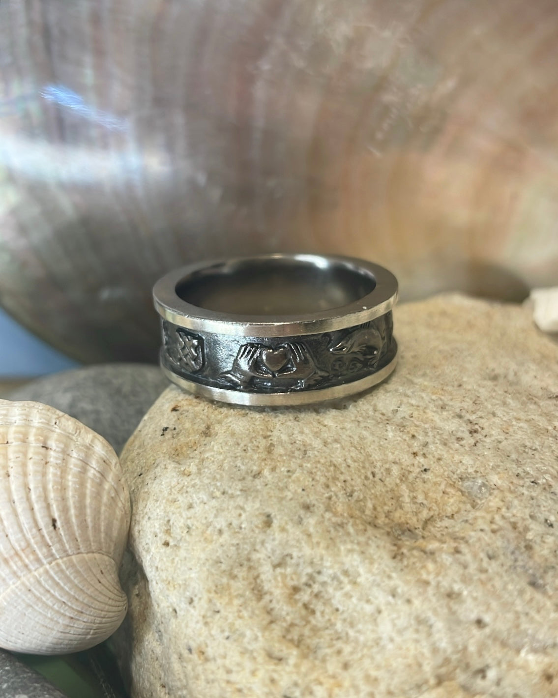 Story of Galway Black Rhodium With Silver Rims Ring