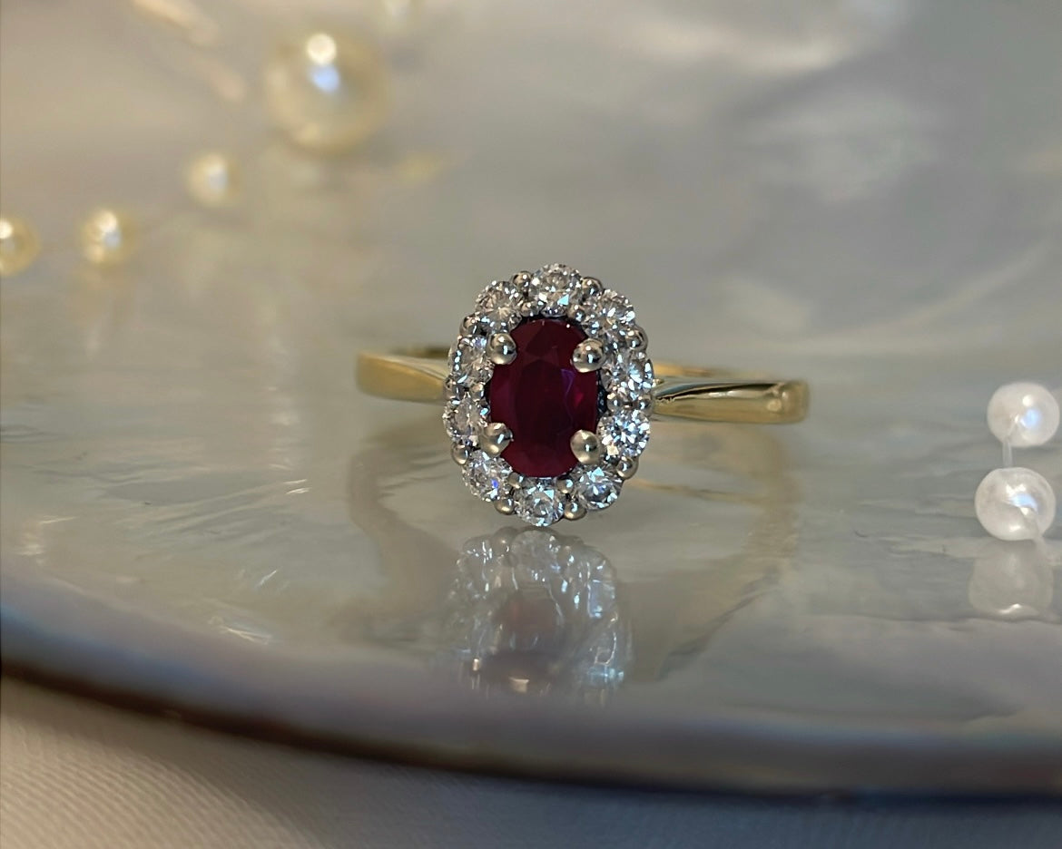 18ct Yellow Gold 0.52ct Ruby and Diamond Cluster Ring