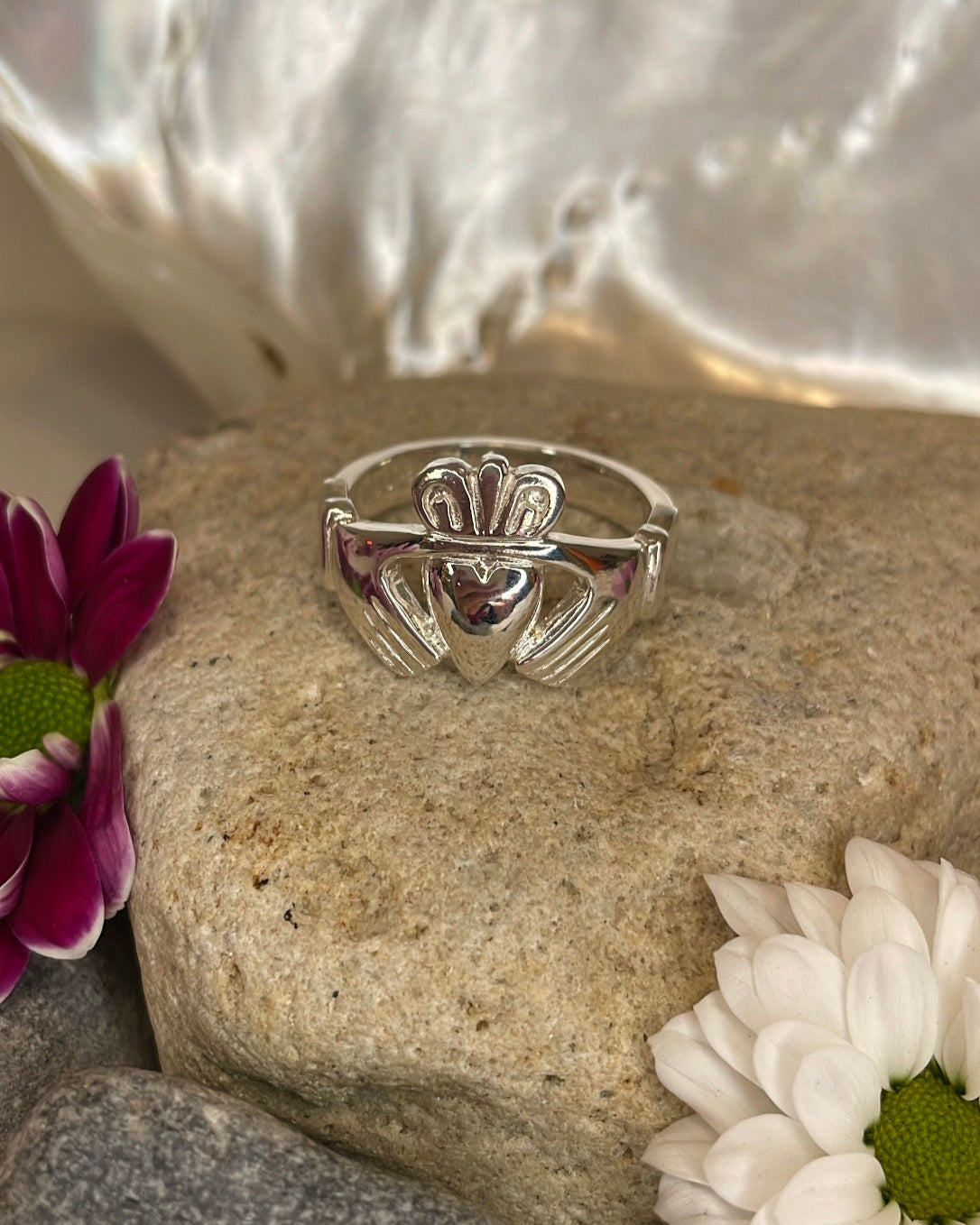 Heavy Sterling Silver Slim Heart Claddagh Ring