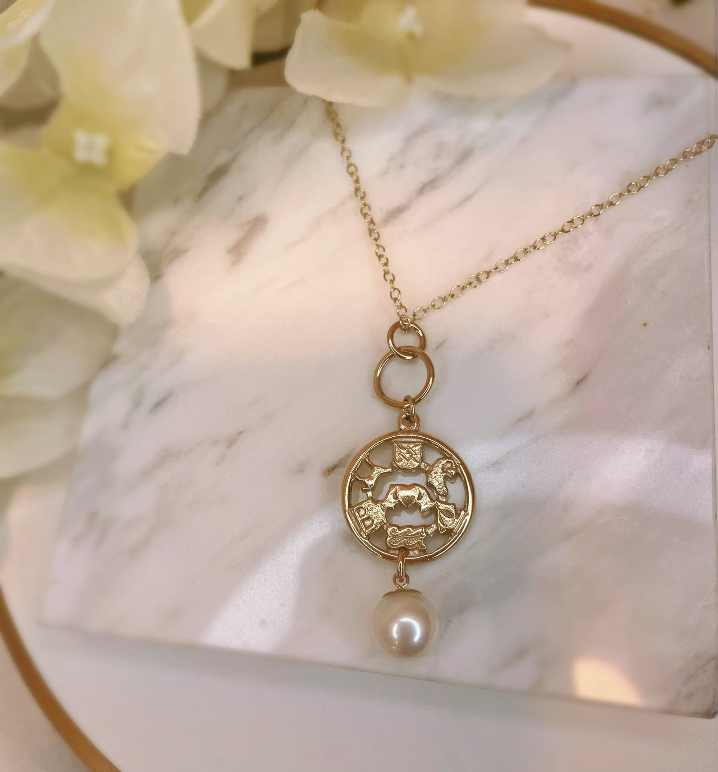 Story of Galway 9ct Gold Pendant with Dropped Pearl