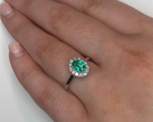 Emerald & Diamond Halo Ring