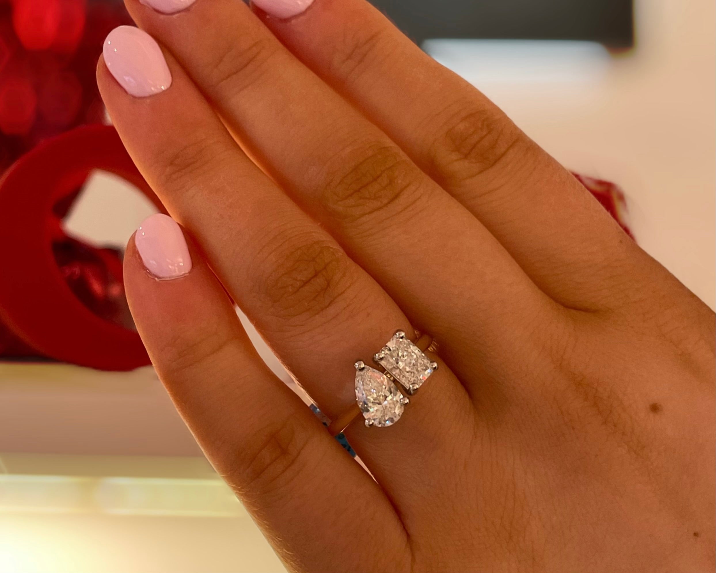 Toi Et Moi Radiant & Pear Cut Diamond 18ct White Gold Ring