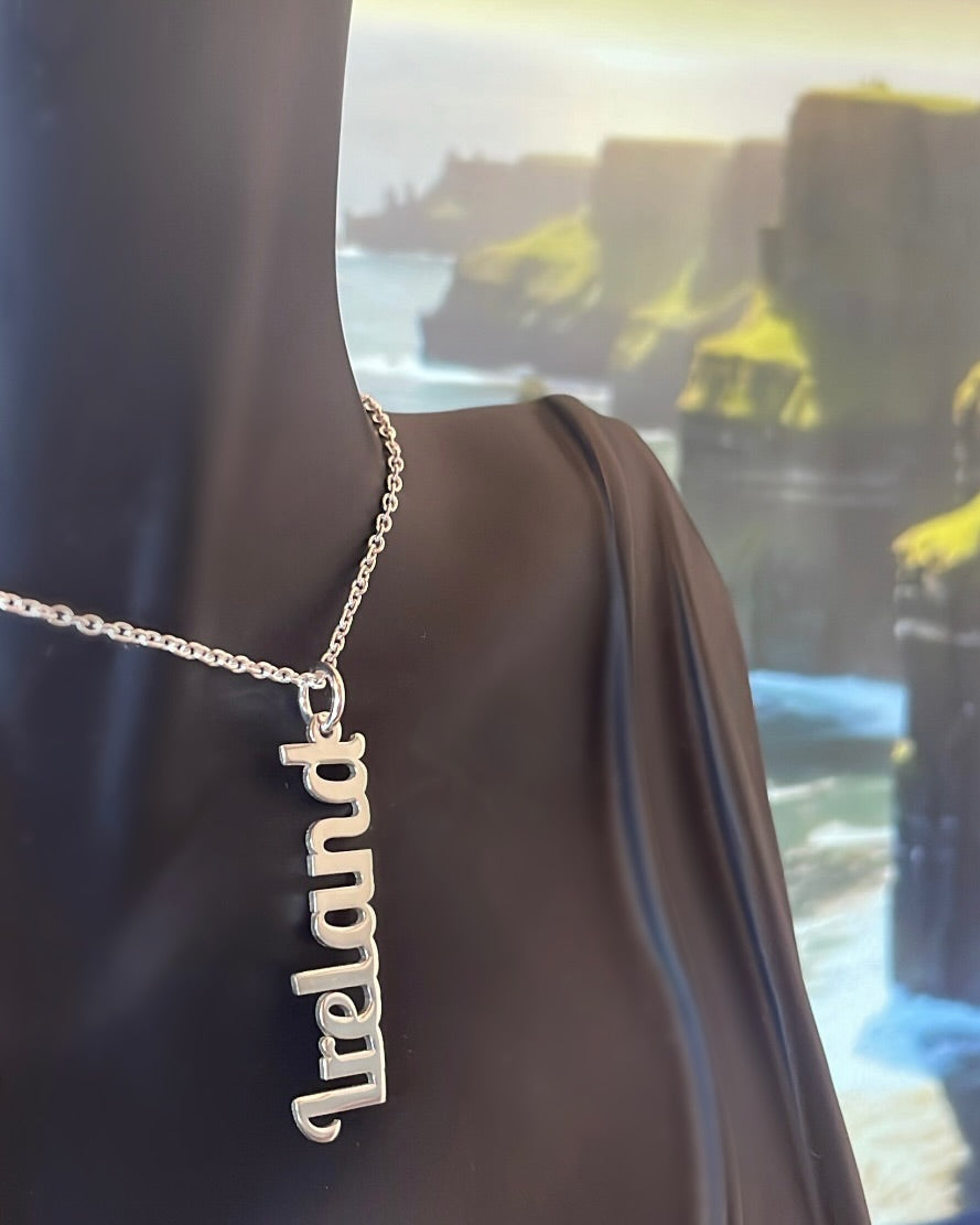 Sterling Silver Vertical 'Ireland' Pendant