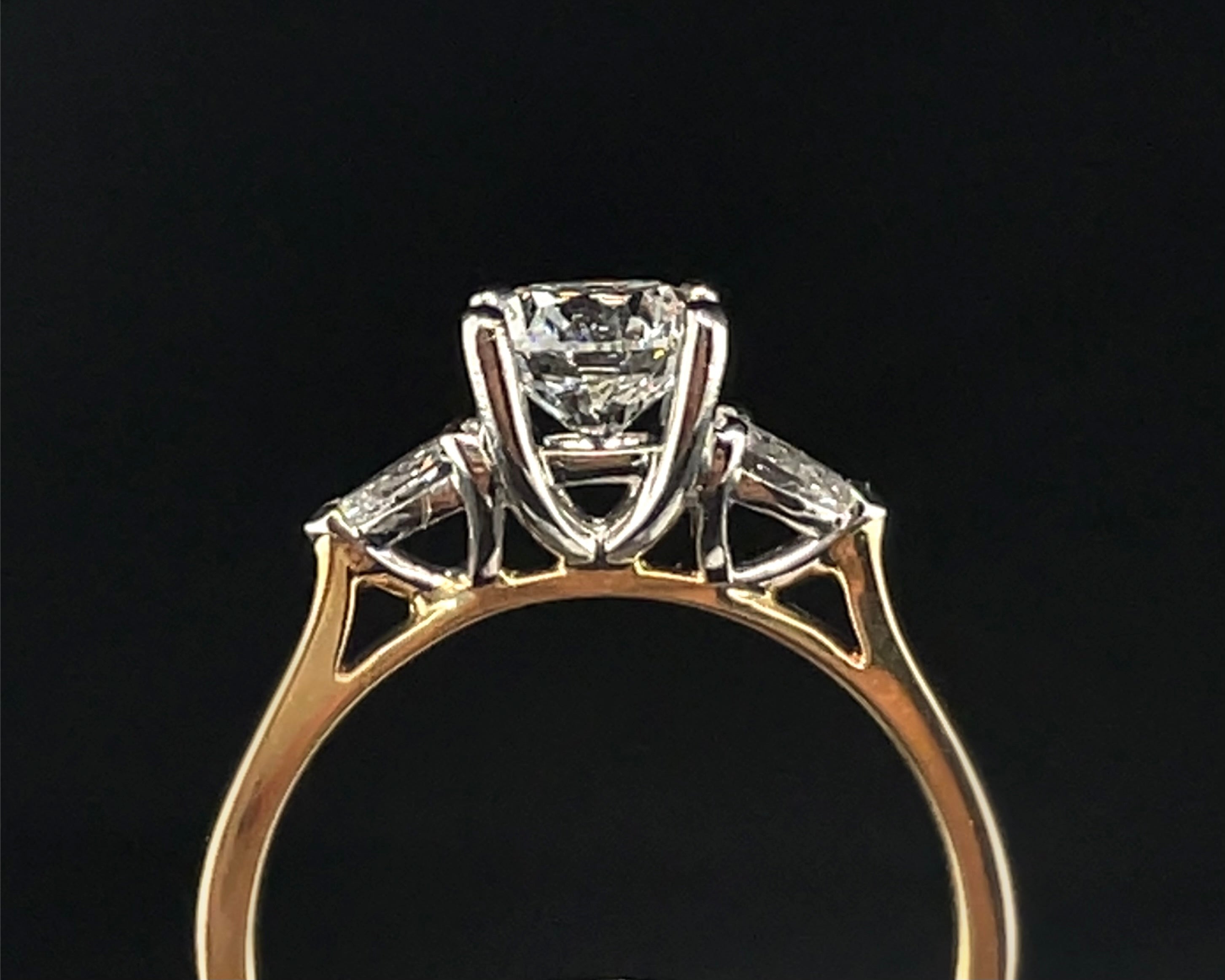0.90ct Diamond Trilogy Ring with Pear Cut Side Stones in 18ct Yellow Gold