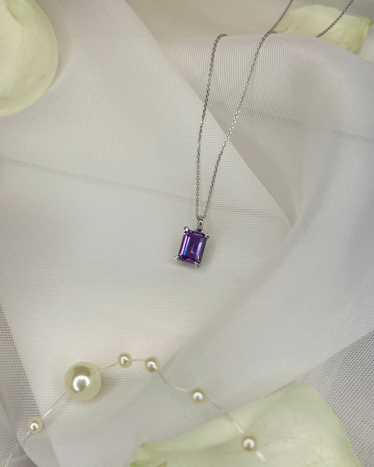 9ct White Gold purple Swarovski Crystal Pendant