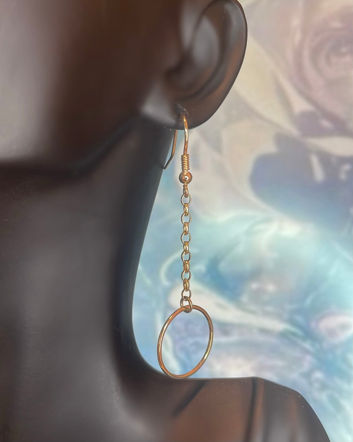 9ct Gold Long Chain Drop Earrings with small Circle