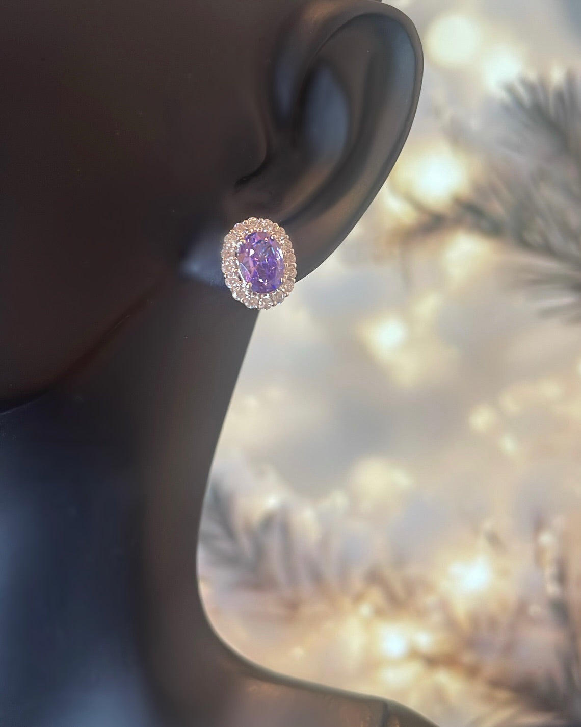 9ct White Gold Amethyst Swarovski Crystal Earrings