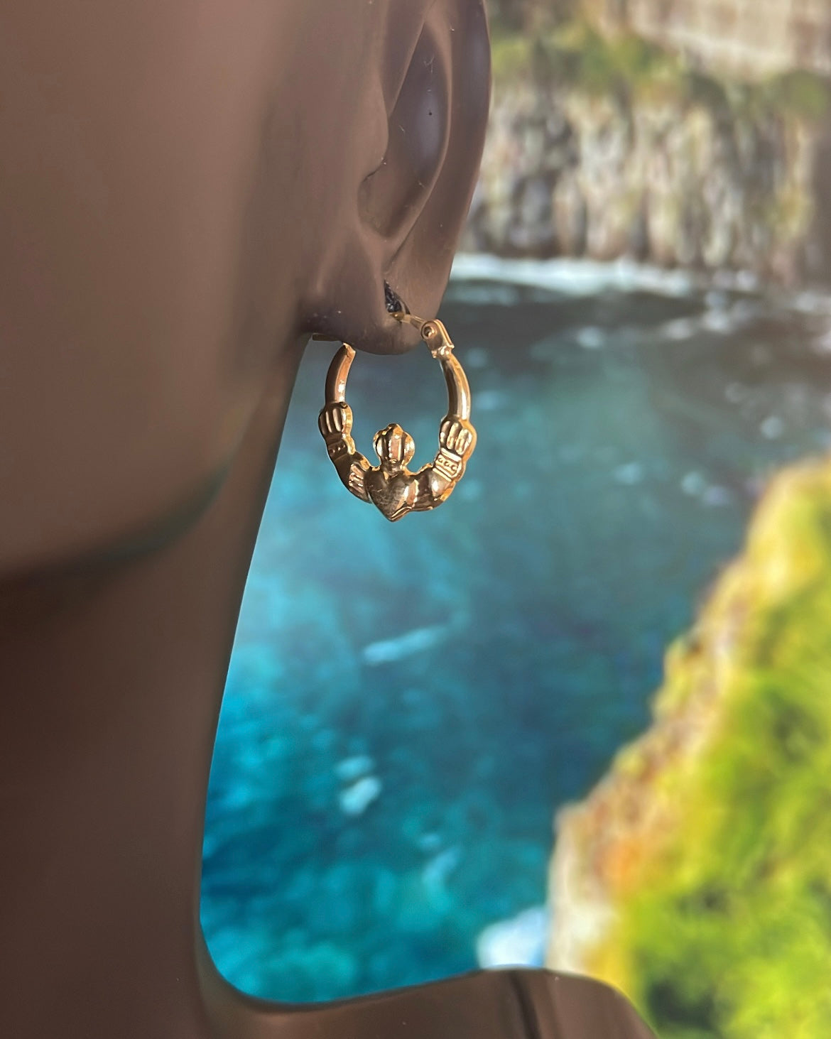 Mini 9ct Yellow Gold Light Claddagh Hoop Earrings