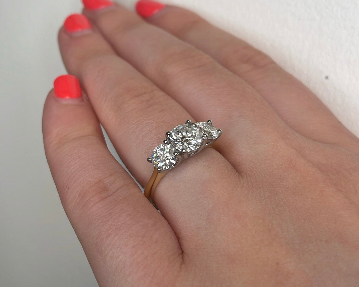 2.2ct Round Brilliant Trilogy Ring with 1ct Centre Stone in 18ct Yellow Gold
