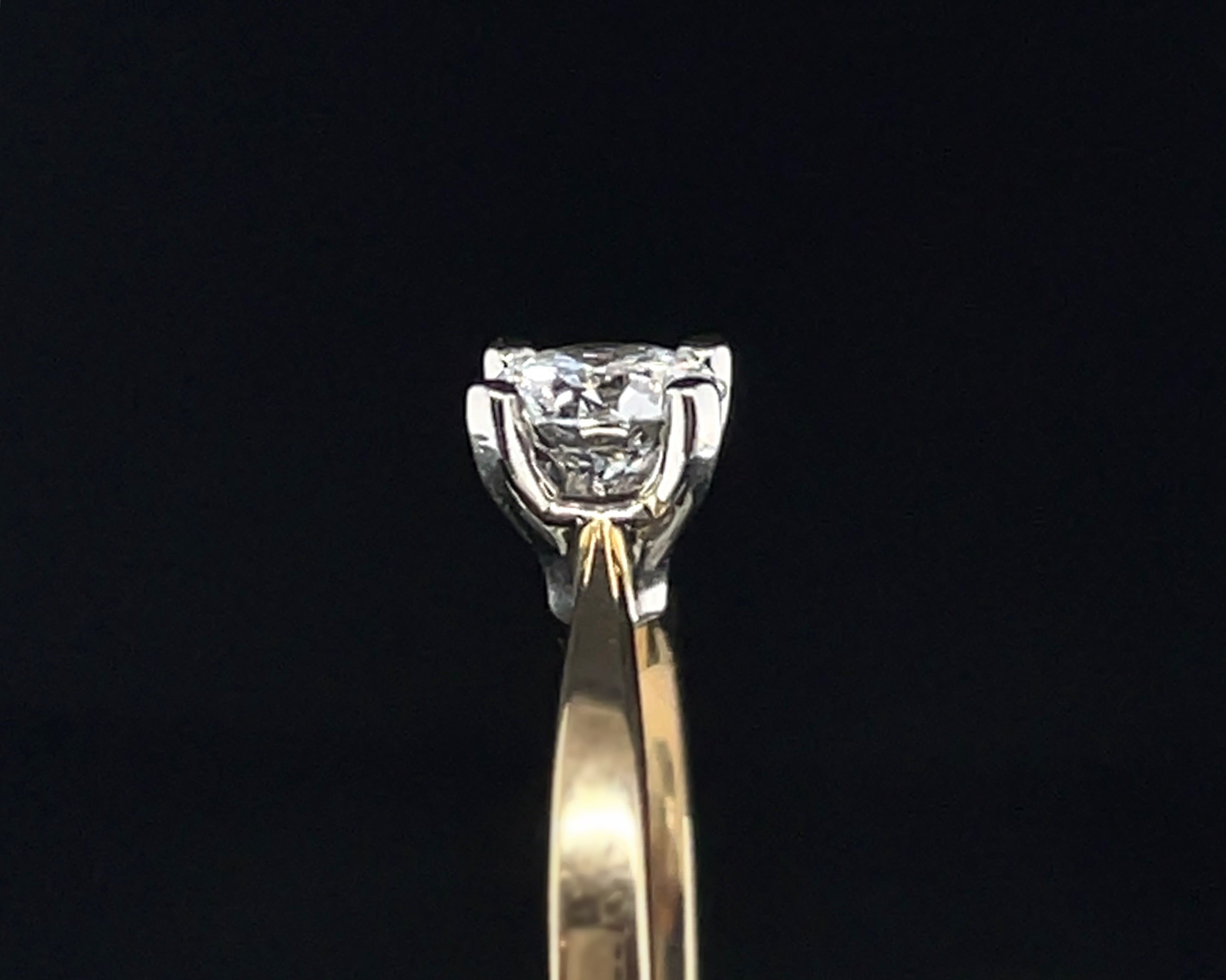 0.56ct Round Brilliant Solitaire Ring in 9ct Yellow Gold with Platinum Setting