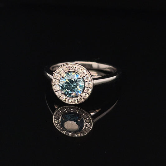 Blue Round Brilliant Lab Grown Diamond & Halo Ring