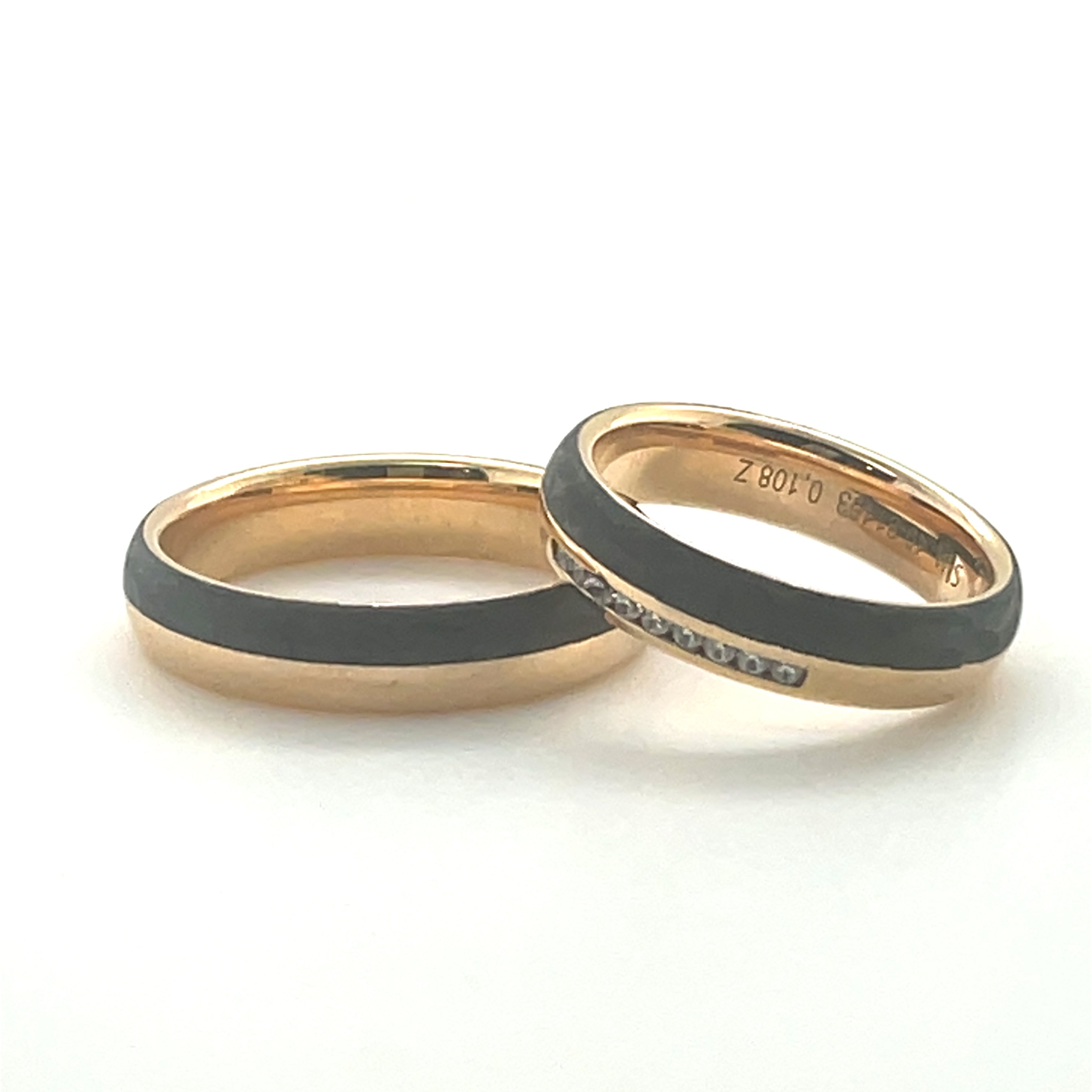 Black Carbon & Rose Gold Diamond Strip Wedding Band