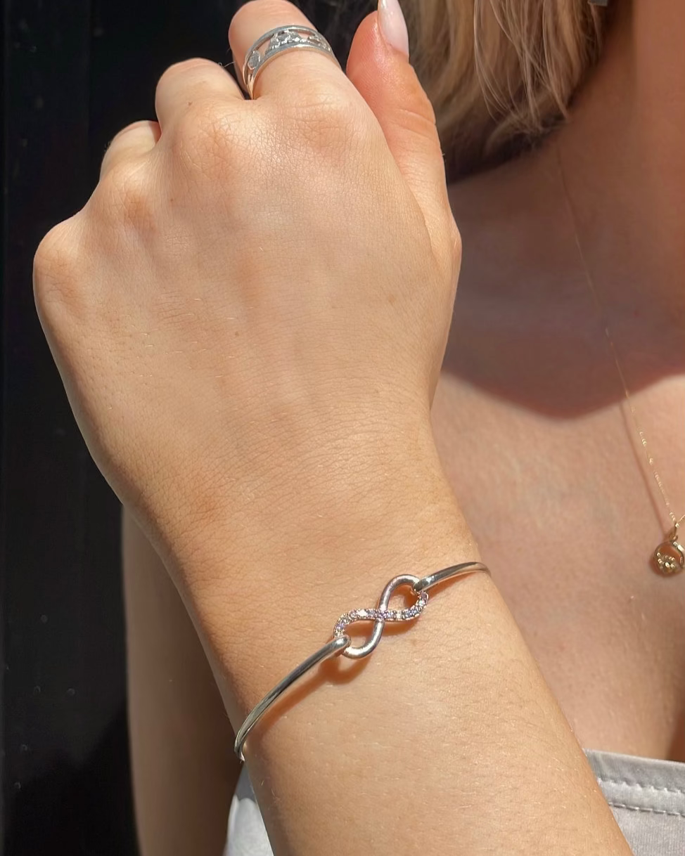 9ct Rose Gold Diamond Infinity & Sterling Silver Bangle
