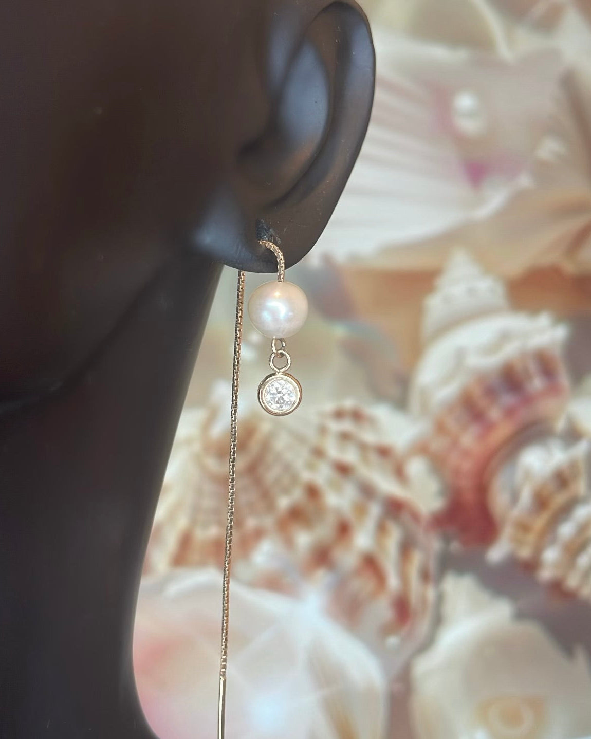 9ct Gold Freshwater Pearl & Diamond Pull-Through Earrings