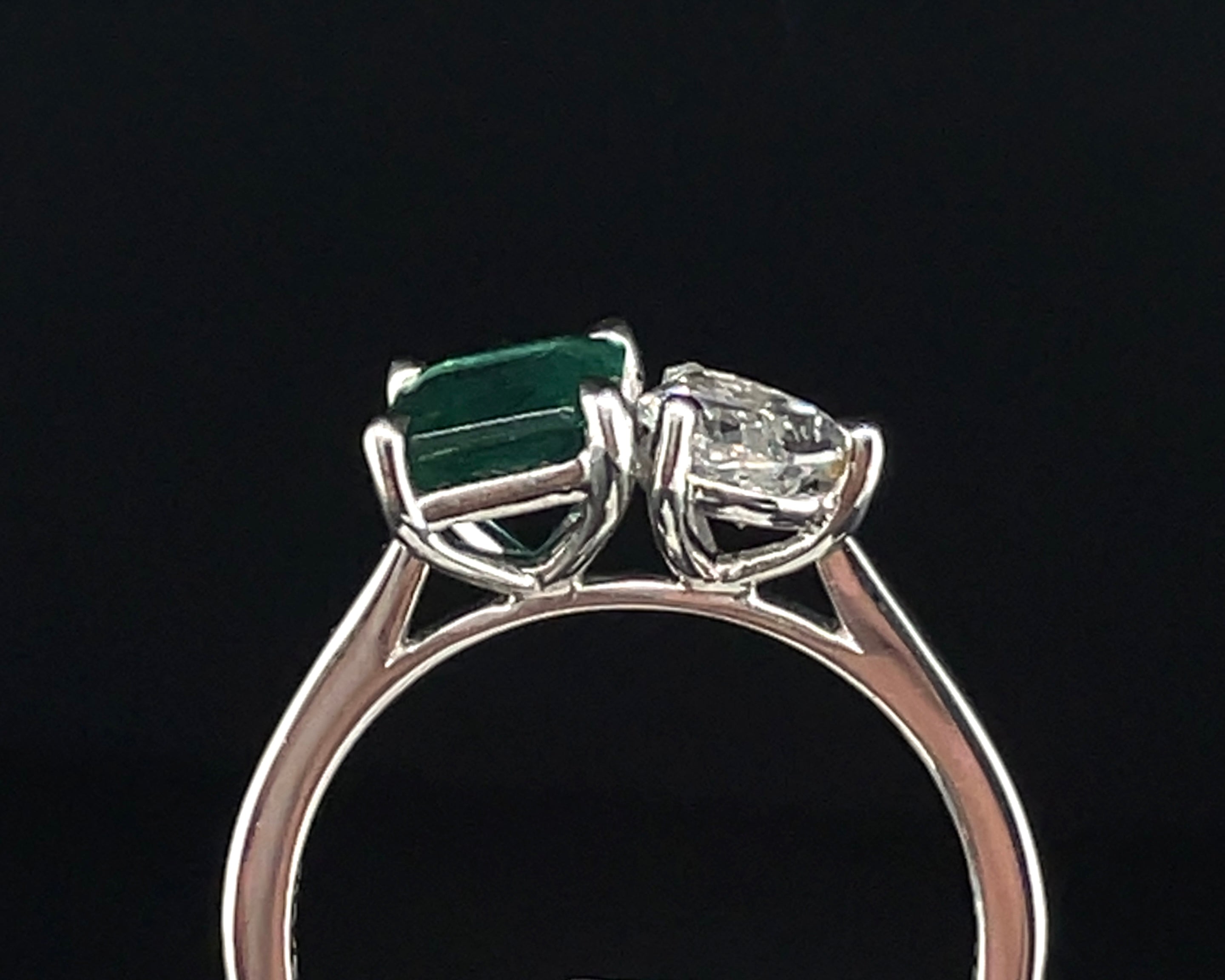 Toi Et Moi Emerald & Diamond 18ct White Gold Ring