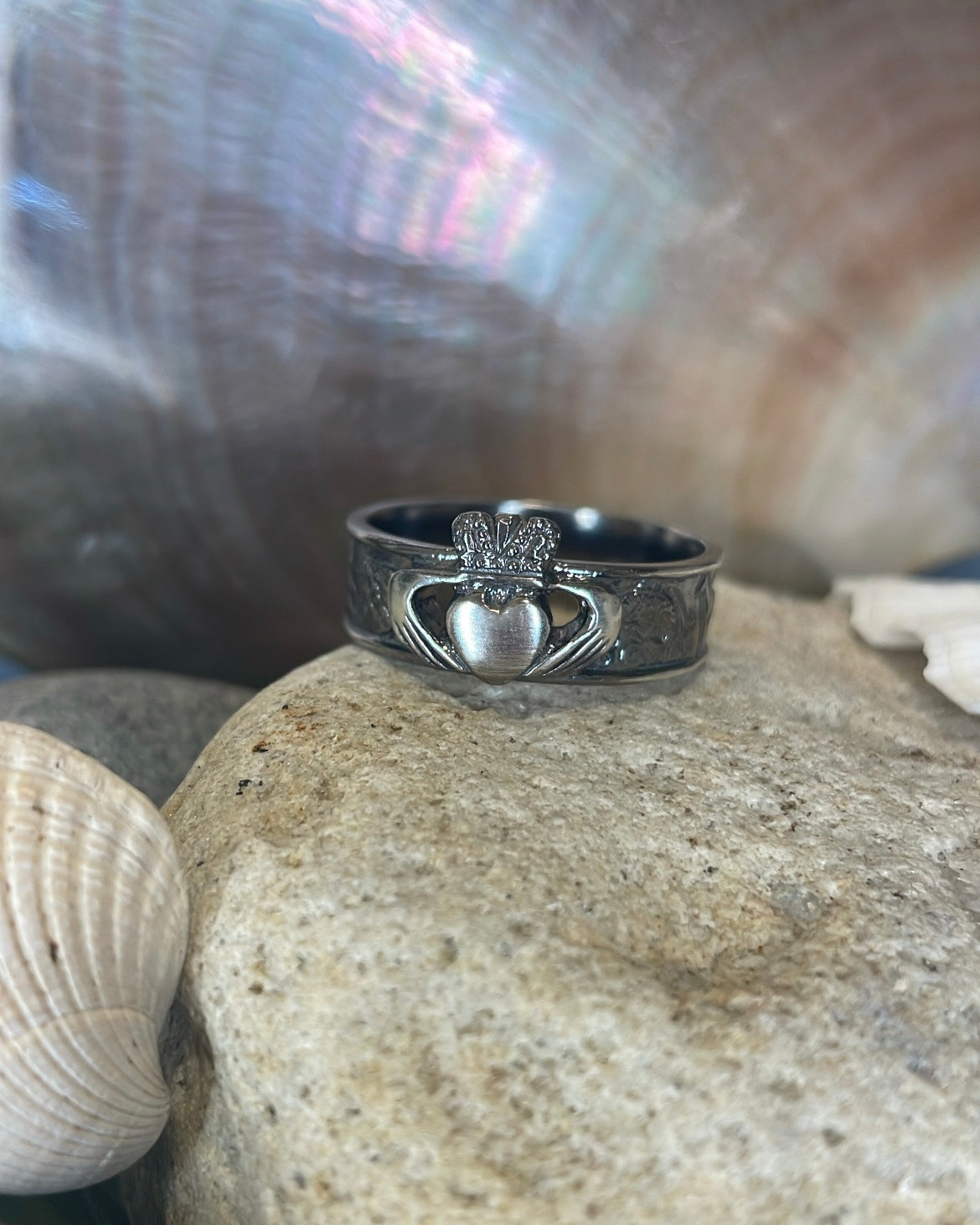 Story of Galway Claddagh Black Rhodium Ring