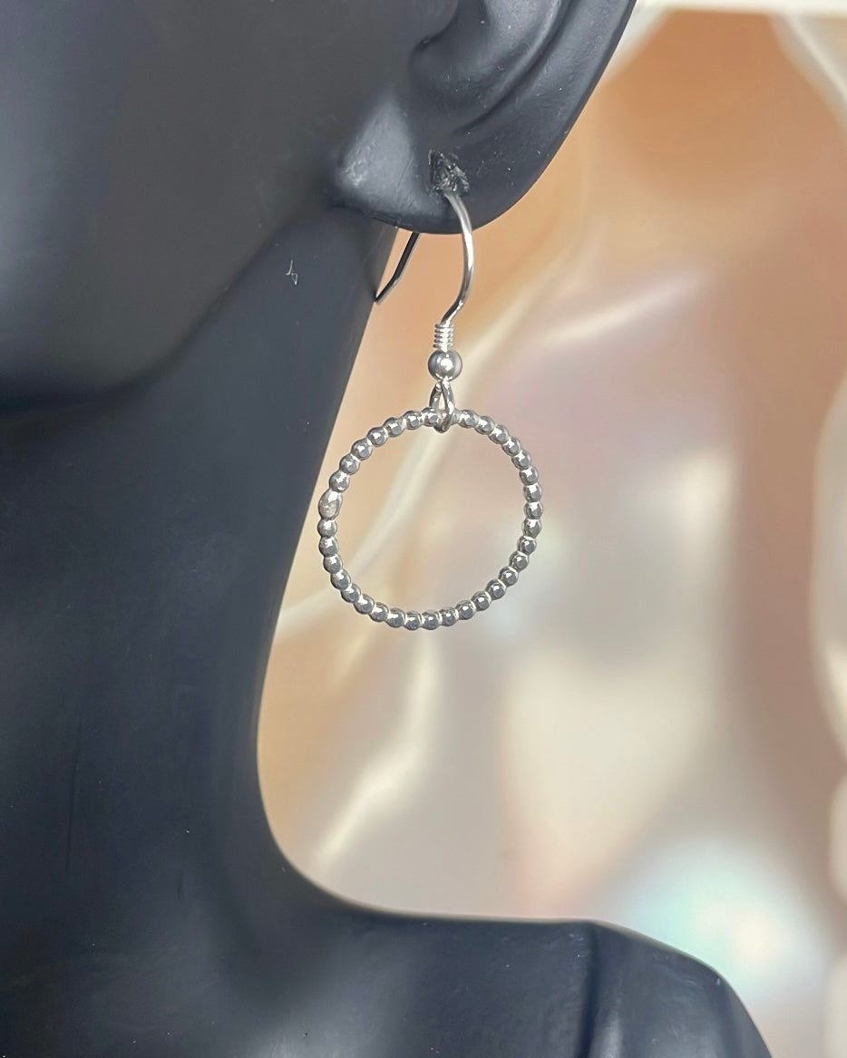 Sterling Silver Mini Beaded Style Circle Earrings