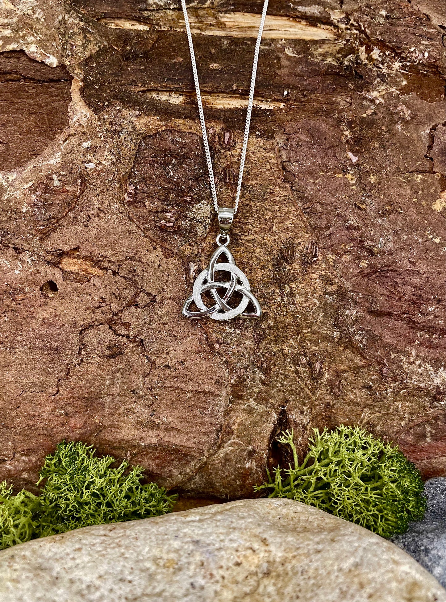 Sterling Silver Mini Trinity Knot Pendant with brushed finish halo