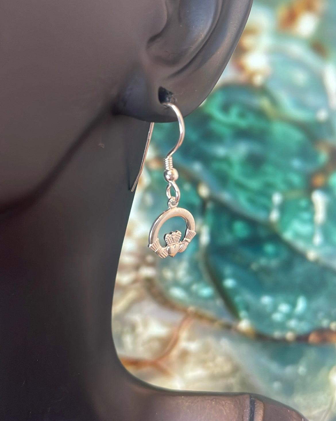 Sterling Silver Claddagh Shepherd Hook Earrings