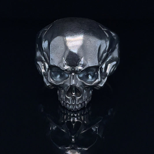 Sterling Silver Black Rhodium Skull Ring