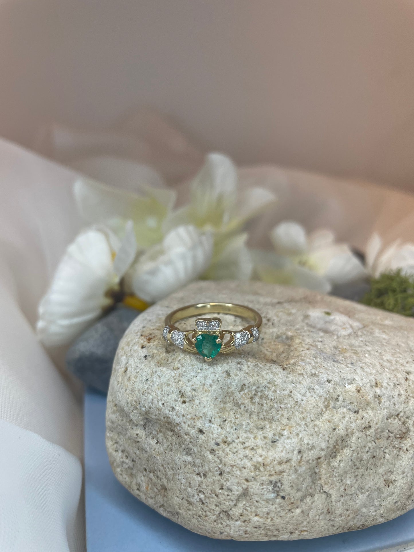 9ct Diamond Claddagh with Emerald Heart