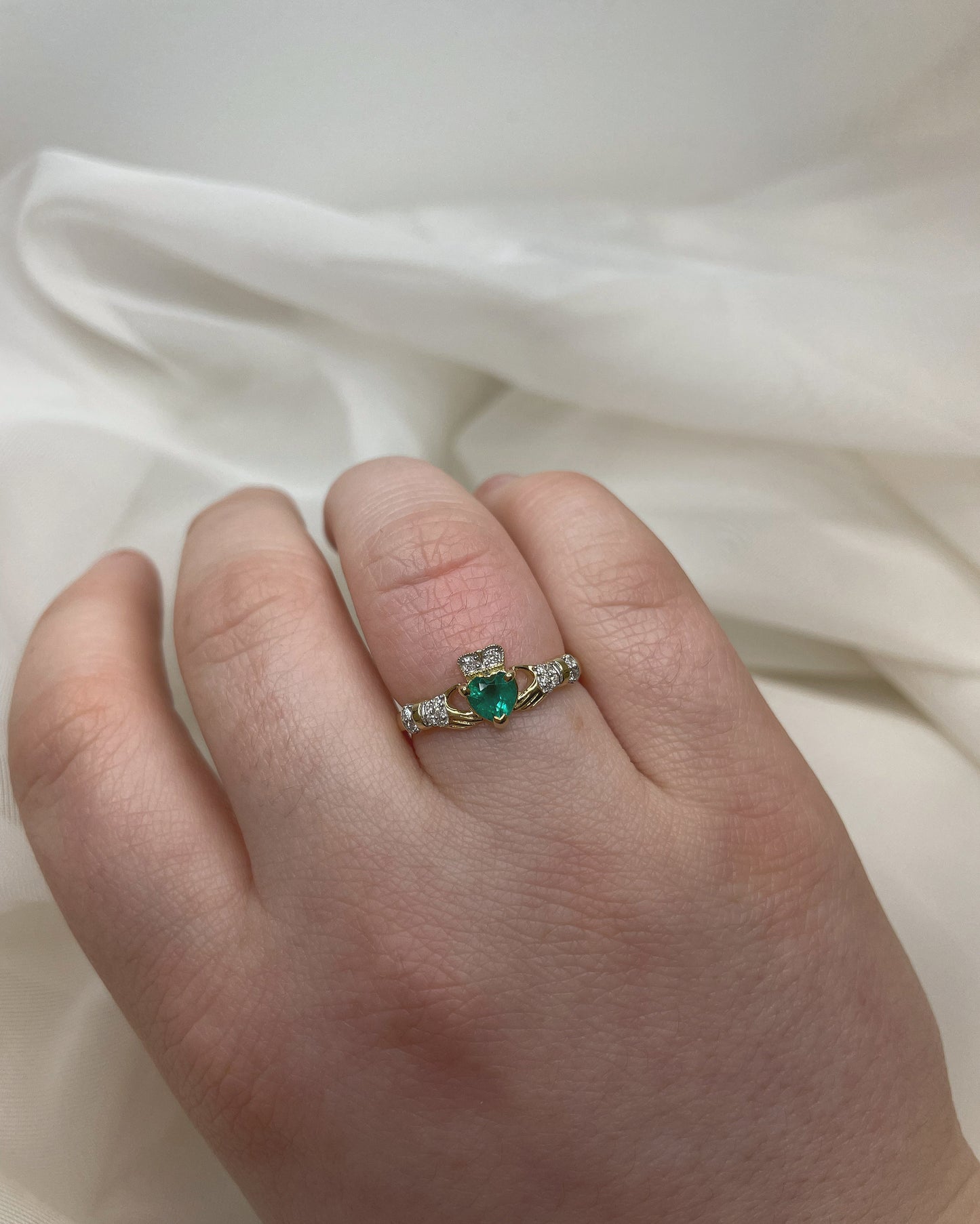 9ct Diamond Claddagh with Emerald Heart
