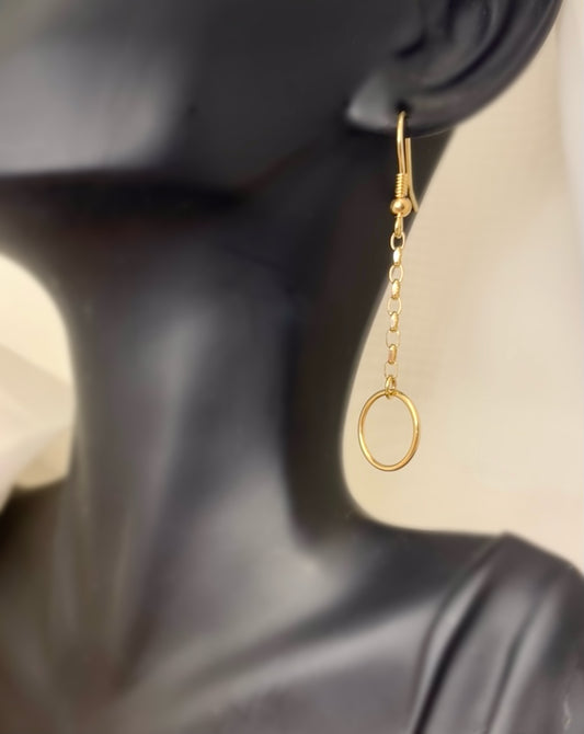 9ct Gold Long Chain Drop Earrings with small Circle